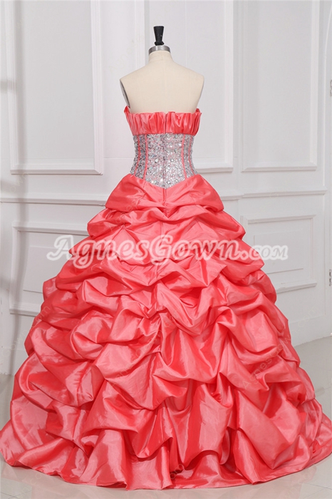 Charming Coral Strapless Ball Gown Sweet 15 Dresses 