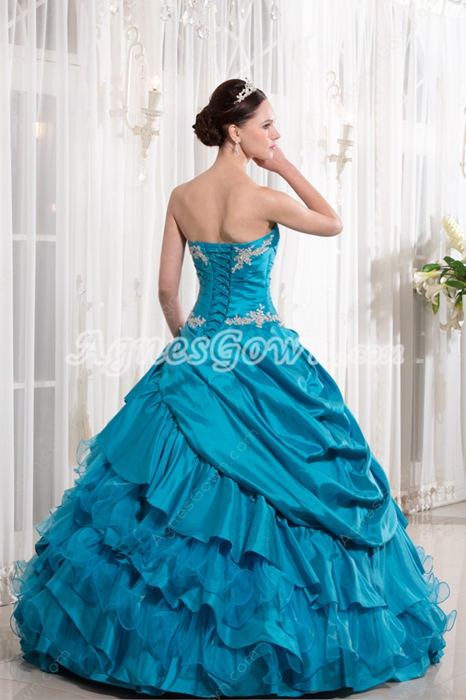 Classy Sweetheart Neckline Ball Gown Turquoise Taffeta Quinceanera Dress 2016