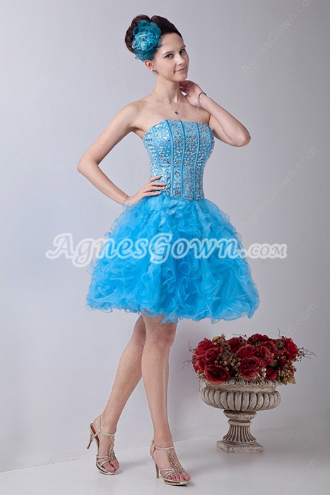 brilliant Mini Length Blue Tulle Tutu Sweet Sixteen Dress 