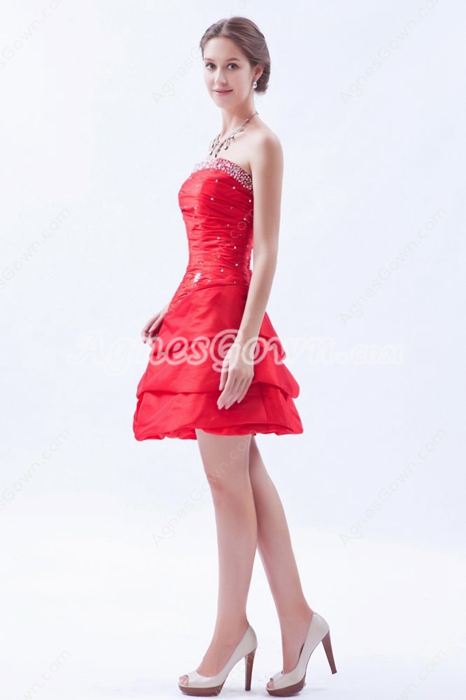 Sassy Strapless A-line Mini Length Red Taffeta Sweet Sixteen Dress 