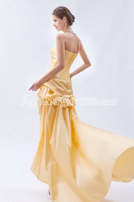 Strapless Yellow Taffeta High Low Prom Dress 