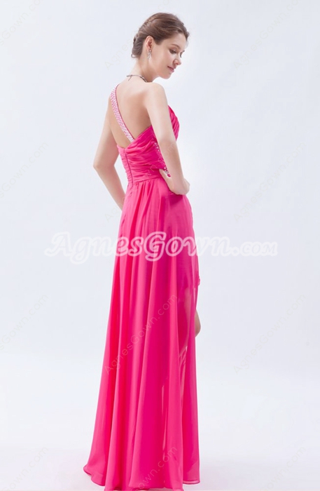 One Shoulder A-line Mini Length Pink Chiffon High Low Prom Dress 