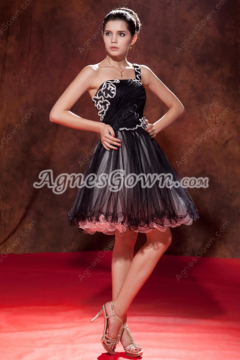 Breathtaking One Shoulder Mini Length Black Sweet Sixteen Dress 