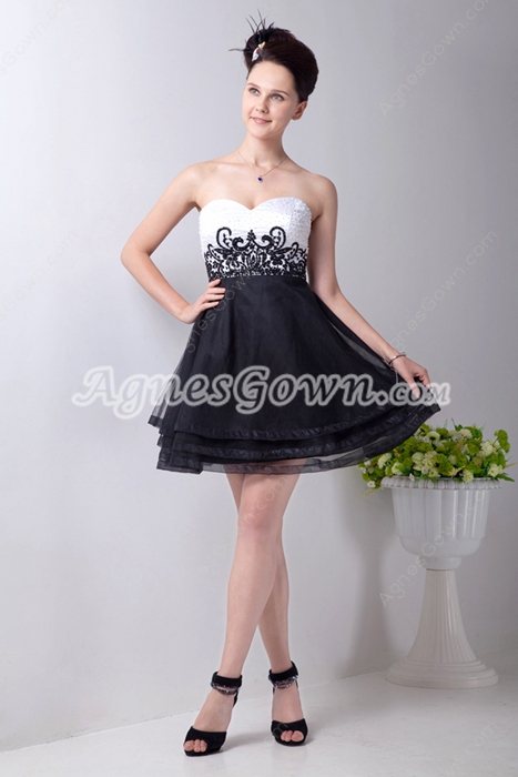 Fancy White & Black Mini Length Homecoming Dress With Beads 