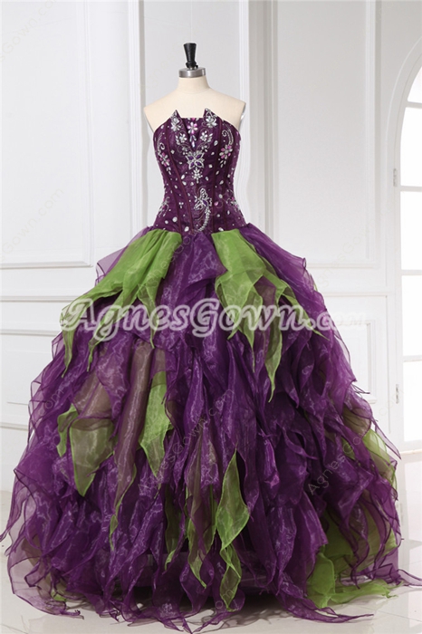 Unique Colorful Purple And Green Quinceanera Dresses