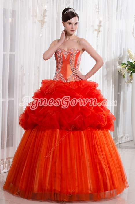 Special Shallow Sweetheart Ball Gown Full Length Burnt Orange Quinceanera Dress With Beaded Bodice  