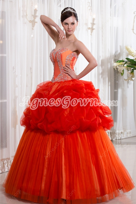 Special Shallow Sweetheart Ball Gown Full Length Burnt Orange Quinceanera Dress With Beaded Bodice  