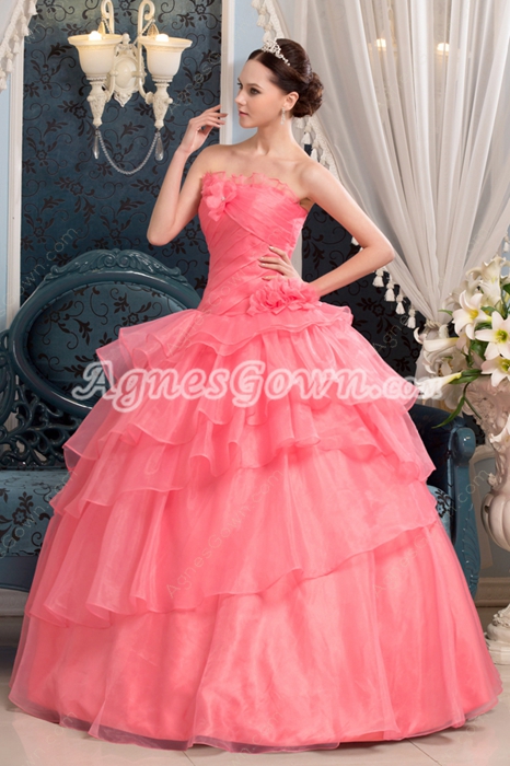 Breathtaking Strapless Peach Organza Ball Gown Sweet 15 Dress 