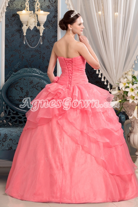 Breathtaking Strapless Peach Organza Ball Gown Sweet 15 Dress 