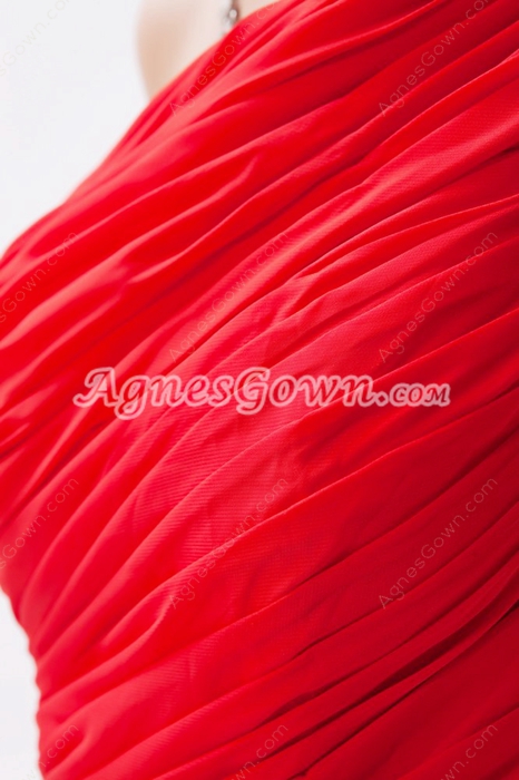 One Shoulder Sheath Red Chiffon Formal Evening Gown 