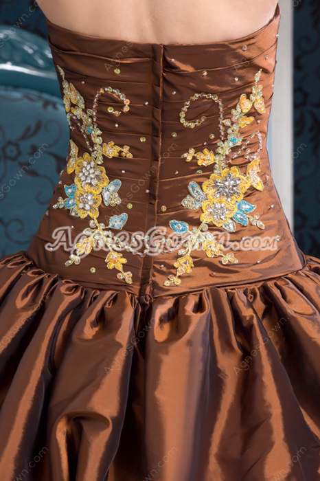Brilliant Sweetheart Ball Gown Full Length Taffeta Brown Quinceanera Dress 2016 Four Tiered 