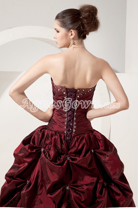 Vintage Sweetheart Ball Gown Full Length Taffeta Burgundy Sweet Fifteen Dress 