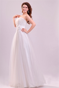Exquisite Strapless A-line Floor Length White Tulle Prom Gown For Juniors 
