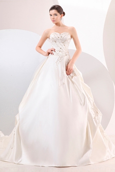 Junoesque Sweetheart A-line Satin Bridal Dress With Embroidery Beads 