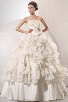 Luxury Strapless Neckline Ball Gown Ivory Bridal Dress With Ruffles 