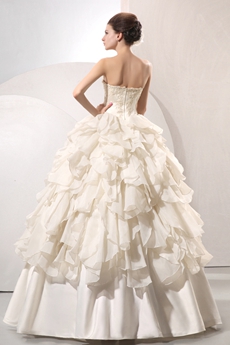 Luxury Strapless Neckline Ball Gown Ivory Bridal Dress With Ruffles 