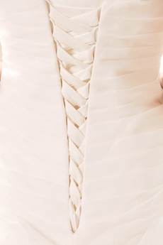 Exclusive Sweetheart A-line White Organza Ruffled Wedding Dress Corset Back 