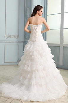 Graceful Cowl Neckline A-line Organza Tiered Wedding Dress