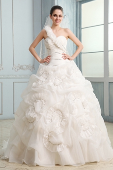 Desirable One Shoulder Ball Gown Organza Floral Wedding Gown 