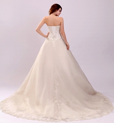 Fairytale V-Neckline Ball Gown Floor Length Wedding Dress With Lace Appliques 