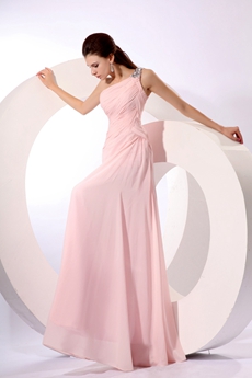 Exclusive One Shoulder Straight Chiffon Pink Celebrity Evening Dress 
