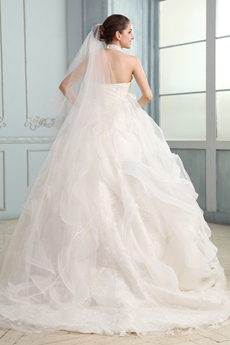 Exquisit Halter Neckline Ball Gown Floor Length Celebrity Wedding Dress 2016