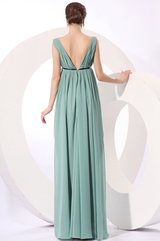 Grecian Plunge Neckline Empire Full Length Jade Green Maternity Prom Dress 