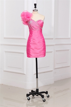 Chic One Shoulder Sheath Mini Length Hot Pink Cocktail Dress 