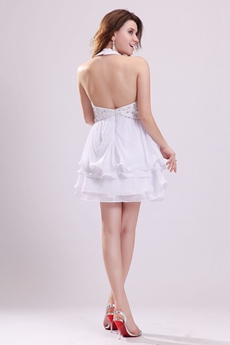 Sexy Halter Chiffon Backless White Cocktail Dress 
