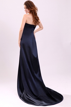 Exclusive Shallow Sweetheart A-line Dark Navy Prom Dress With Diamonds 