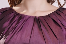 Elegance Jewel Neckline Tea Length Grape Taffeta Wedding Guest Dress 