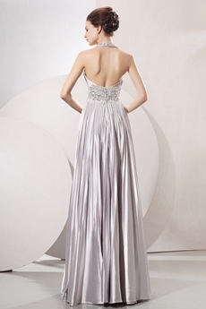 Glamour Silver Satin Empire Full Length Silver Plus Size Prom Dress 