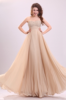 Dazzling Sweetheart A-line Champagne Chiffon Long Pageant Prom Dress With Beads 