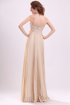 Dazzling Sweetheart A-line Champagne Chiffon Long Pageant Prom Dress With Beads 