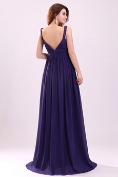 Plunge V-Neckline A-line Floor Length Violet Chiffon Engagement Evening Gown 