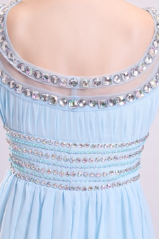 Dazzling Square Neckline A-line Full Length Sky Blue Prom Dress With Keyhole Bust 