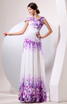 Multi-Colored Printed Chiffon Mother Of The Bride Dress 