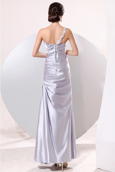 Classy One Straps Ankle Length Silver Gray Satin Prom Dress 