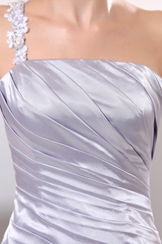 Classy One Straps Ankle Length Silver Gray Satin Prom Dress 