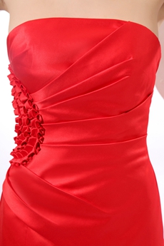 Desirable Strapless Sheath Red Satin Celebrity Evening Dress 