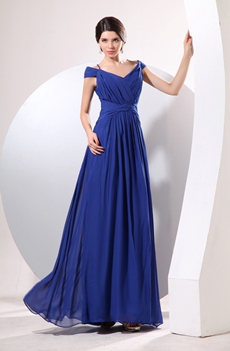 Off The Shoulder Halter Royal Blue Chiffon Casual Evening Gown 