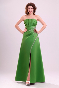 Stunning Strapless Ankle Length Green Junior Prom Gown 