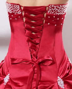 Gothic Sweetheart Neckline Red Ball Gown Mature Wedding Dress 