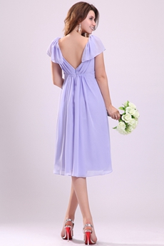 V-Neckline Short Sleeves Knee Length Lavender Maternity Bridesmaid Dress 