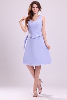 V-Neckline A-line Knee Length Lavender Junior Bridesmaid Dress 
