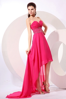 Stunning Sweetheart Hot Pink Chiffon High Low Prom Dress 