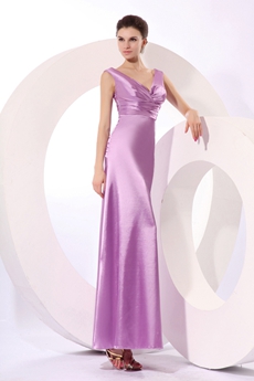 Classical V-Neckline Ankle Length Lilac Bridesmaid Dress 