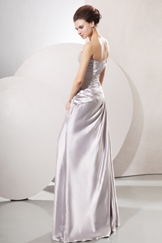 Affordable Sweetheart Column Full Length Silver Satin Junior Prom Gown 