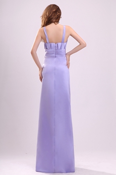 Affordable Double Straps Column Floor Length Lavender Satin Bridesmaid Dress 