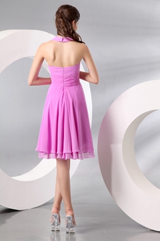 Stunning Plunge Top Halter A-line Knee Length Lilac Wedding Guest Dress 